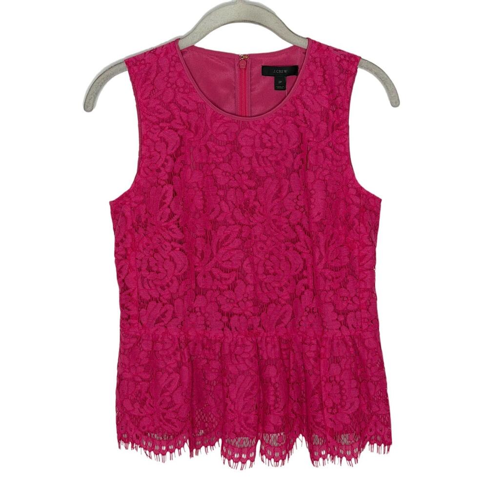 J.Crew Sleeveless Blouse Scalloped Lace Floral Pink Size 2P Nwt